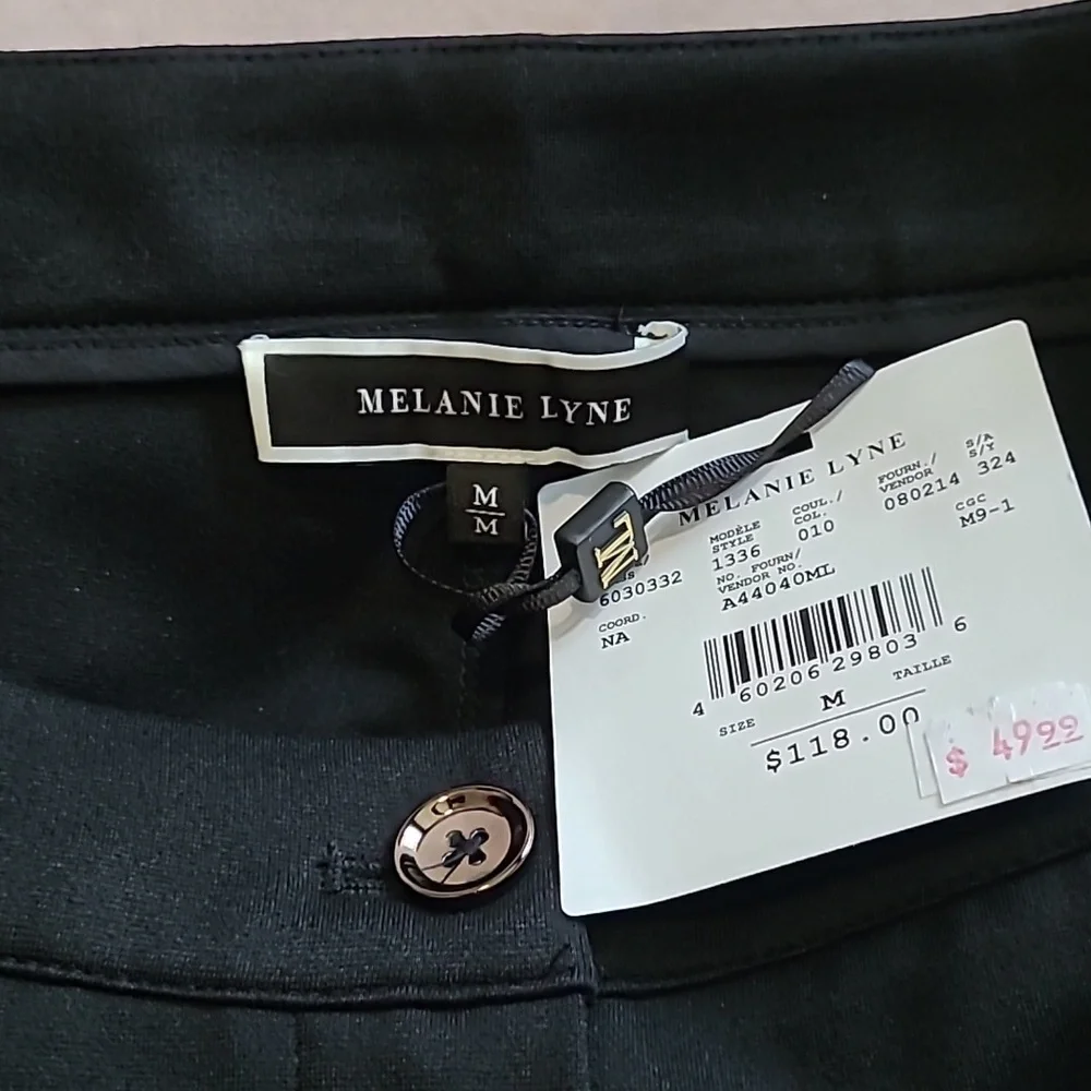 Melanie Lyne Black Pintuck Straight-Leg Pants Size Medium - Picture 7 of 8